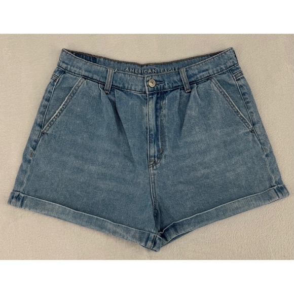 American Eagle Outfitters Pants - American Eagle Mom Shorts Womens 10 Blue Denim High Waisted Pleated Cuffed Hem